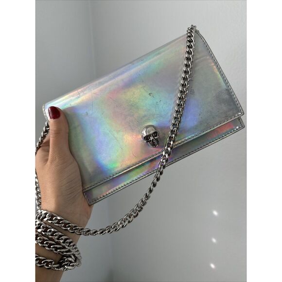 Alexander McQueen Handbags - Alexander McQueen Silver Iridescent Skull Mini Shoulder Bag
